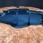 Crater Lake Collection Table Round Maple Burl Glass Jewell Hardwoods